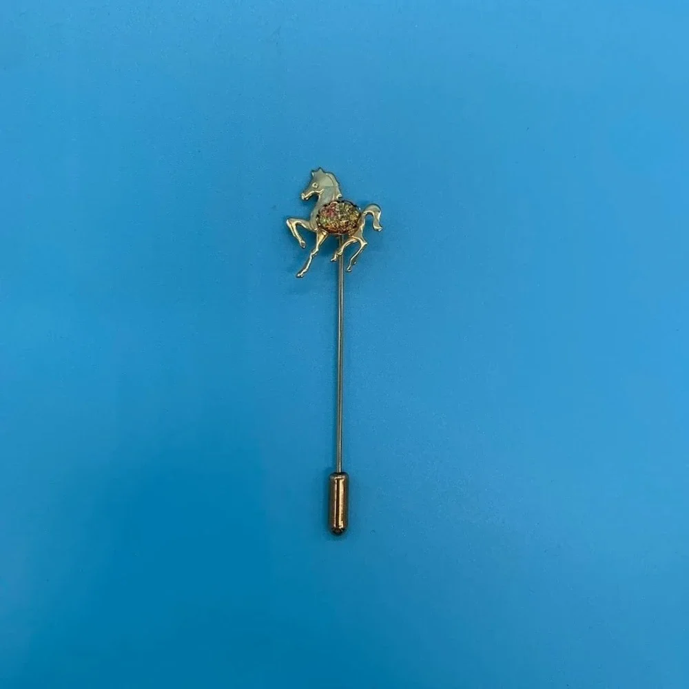 Vintage Horse Equestrian‎ Stick Pin Hat Lapel Gold Toned